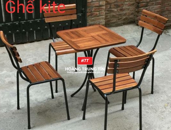 Bàn ghế cafe gỗ chân sắt HTT008
