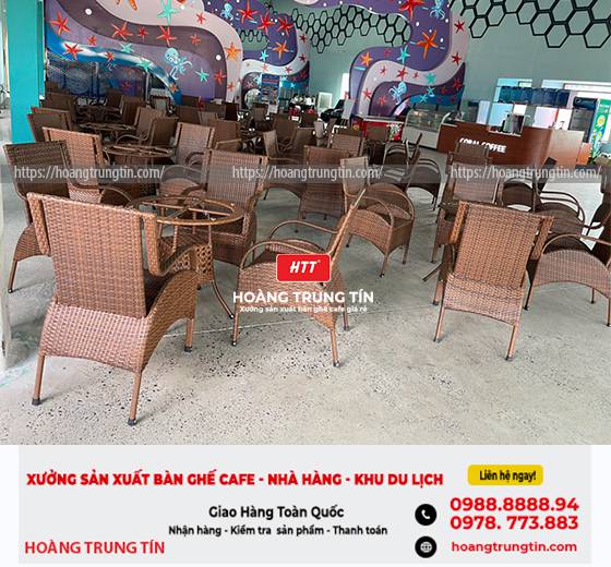 Bàn ghế nhựa giả mây cho quán cà phê HTT - 006