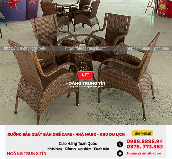 Bàn ghế nhựa giả mây cho quán cà phê HTT - 006