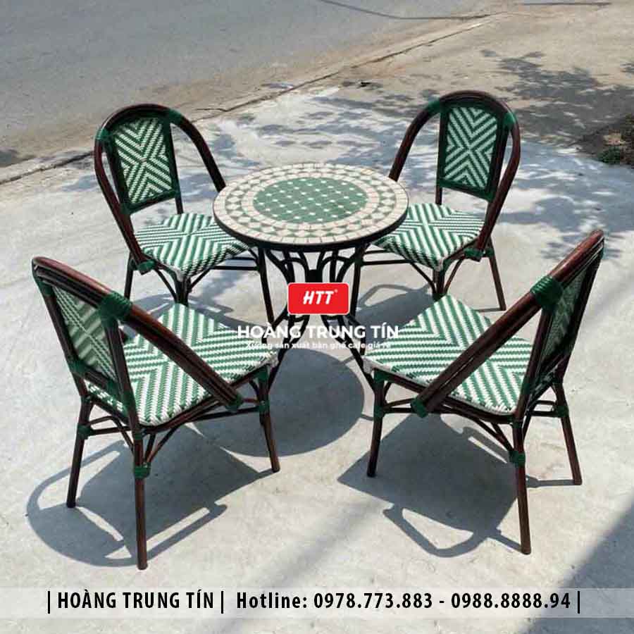 Bàn ghế cafe đan nhựa giả mây HTT-001