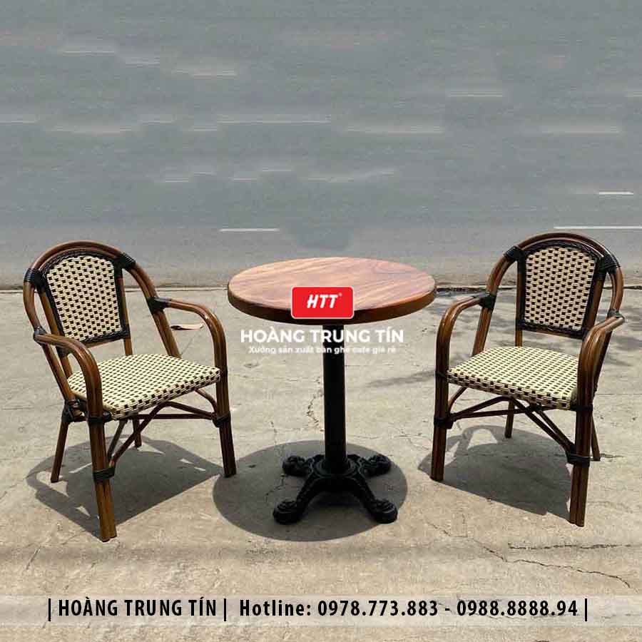 Bàn ghế cafe đan nhựa giả mây HTT-002