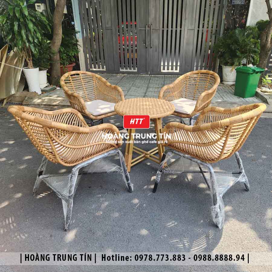 Bàn ghế cafe đan nhựa giả mây HTT-006
