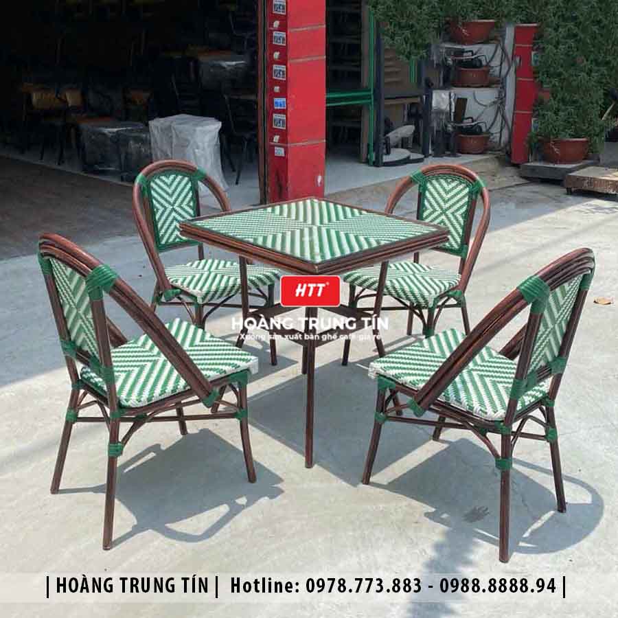 Bàn ghế cafe đan nhựa giả mây HTT-001