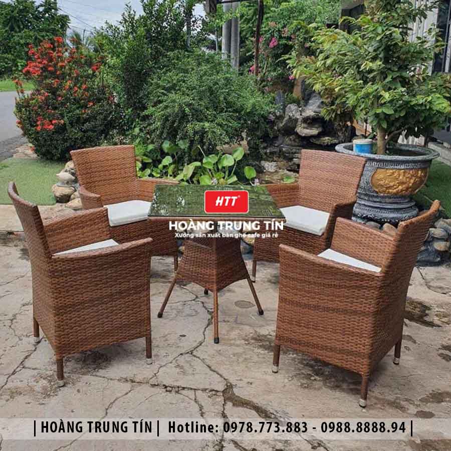 Bàn ghế cafe đan nhựa giả mây HTT-007