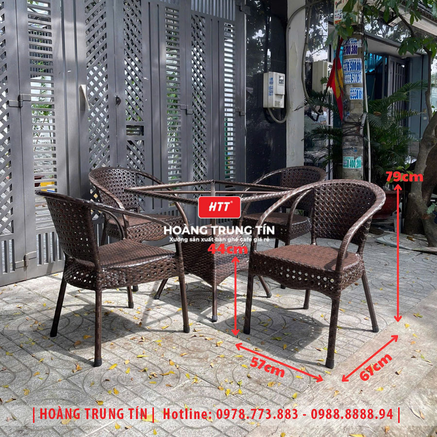 Bàn ghế cafe đan nhựa giả mây HTT-032