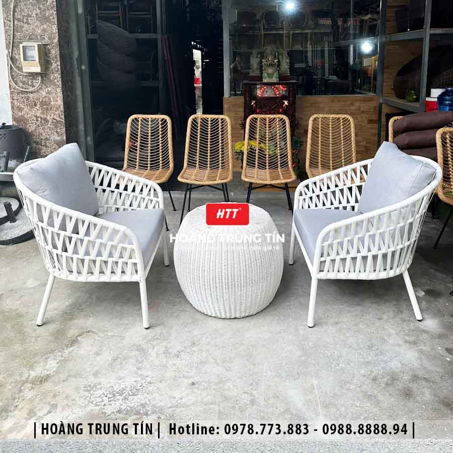 Bàn ghế nhựa giả mây ngoài trời HTT48