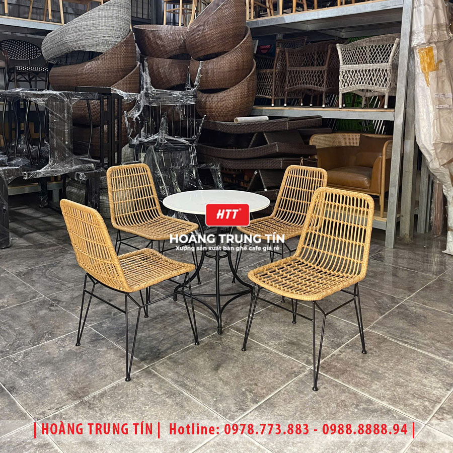 Bàn ghế cafe đan nhựa giả mây HTT-025