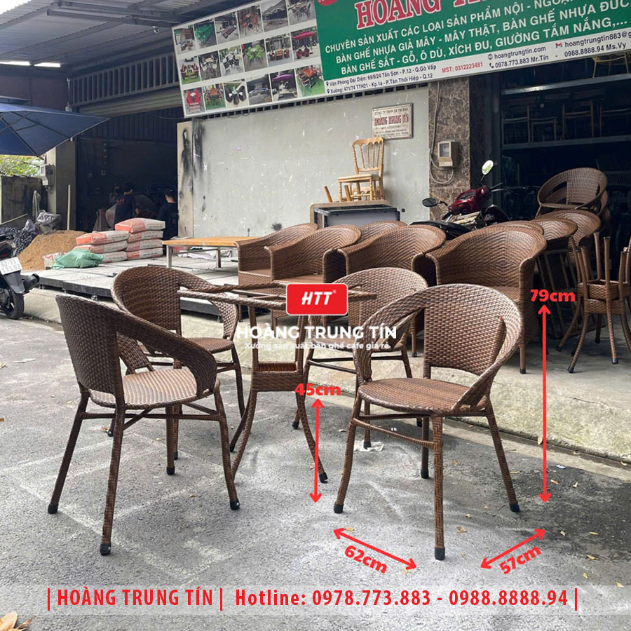 Bàn ghế cafe đan nhựa giả mây HTT-033