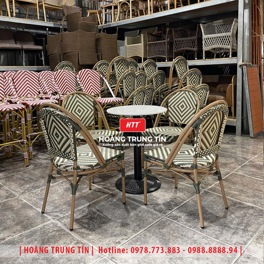 Bàn ghế cafe đan nhựa giả mây HTT-034