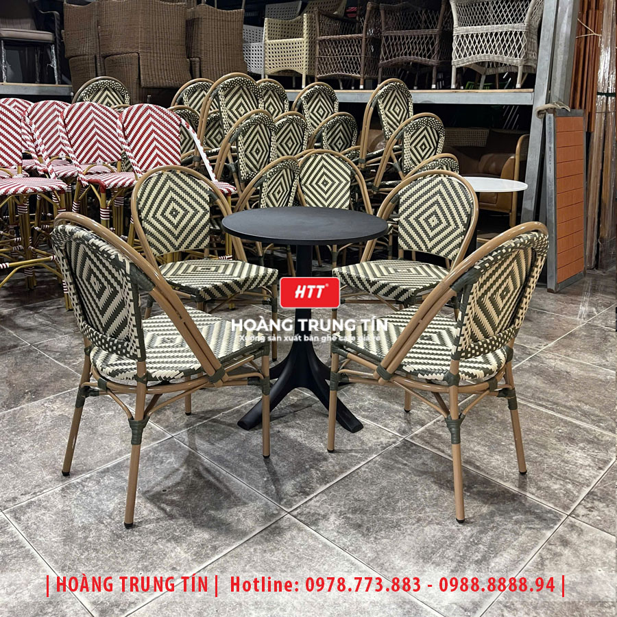 Bàn ghế cafe đan nhựa giả mây HTT-034