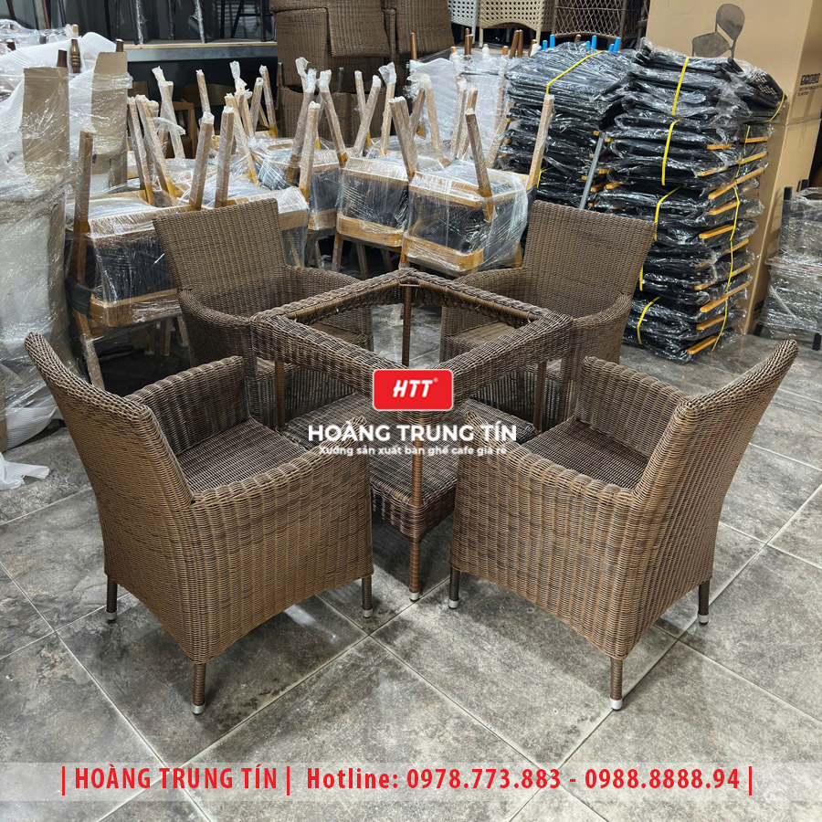Bàn ghế cafe đan nhựa giả mây HTT-035