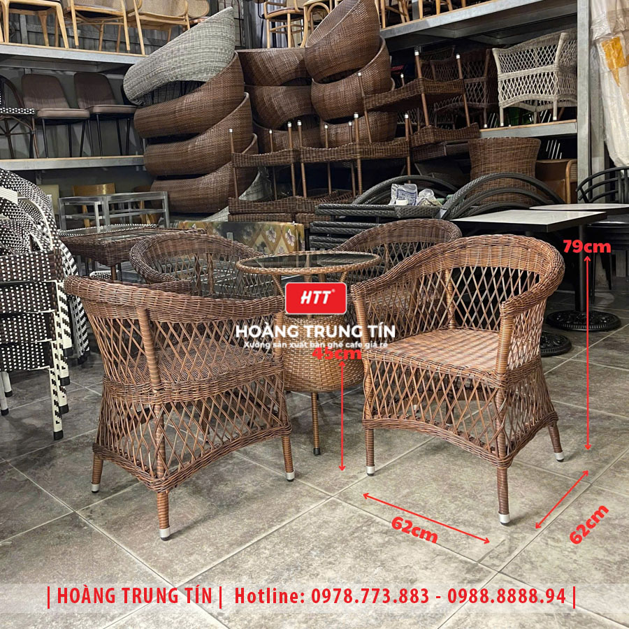 Bàn ghế cafe đan nhựa giả mây HTT-028