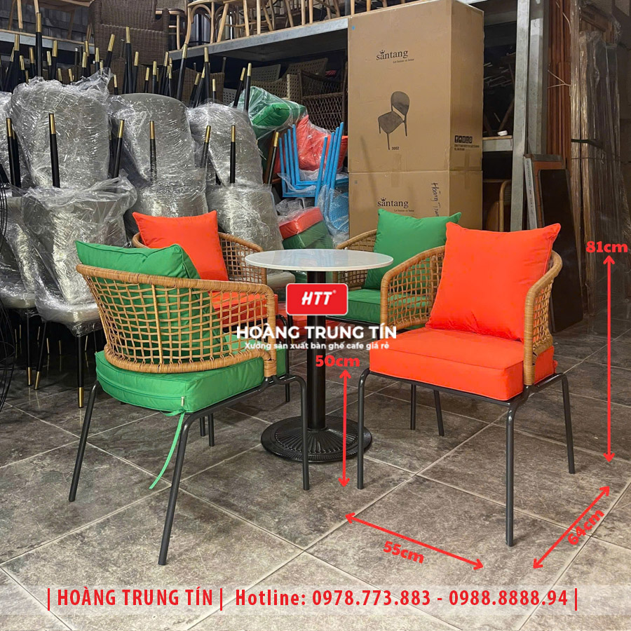 Bàn ghế cafe đan nhựa giả mây HTT-036