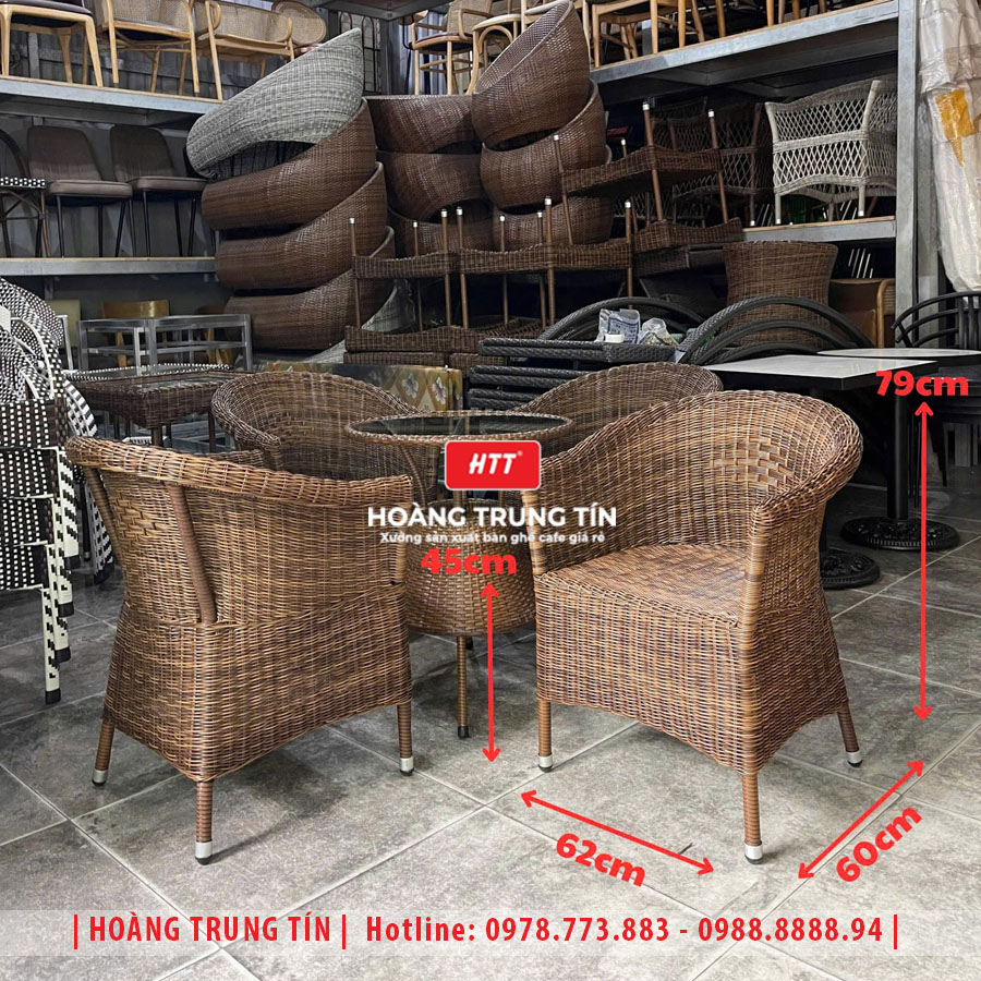 Bàn ghế cafe đan nhựa giả mây HTT-027