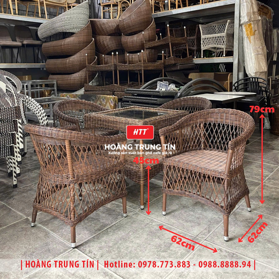 Bàn ghế cafe đan nhựa giả mây HTT-028