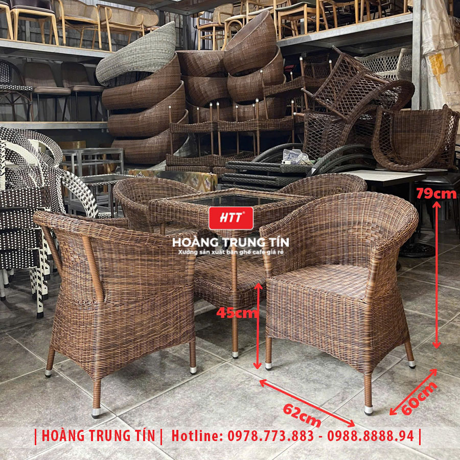 Bàn ghế cafe đan nhựa giả mây HTT-027