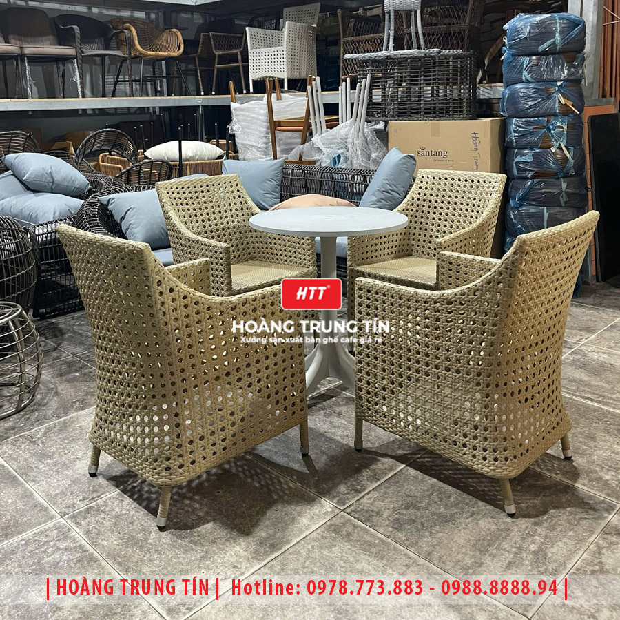 Bàn ghế cafe đan nhựa giả mây HTT-040