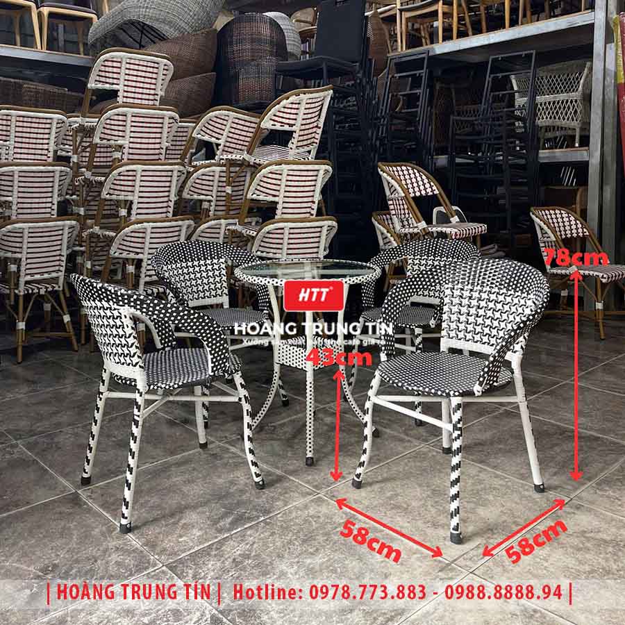 Bàn ghế cafe đan nhựa giả mây HTT-010