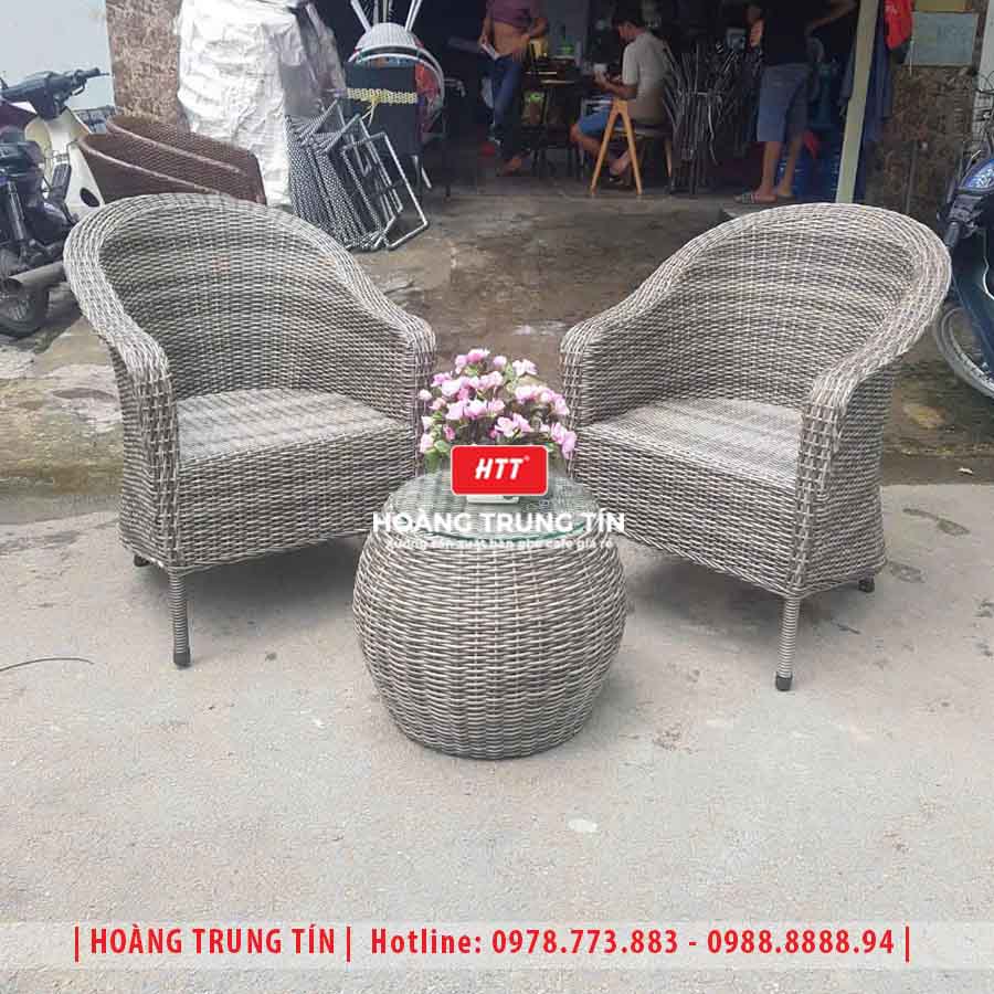 Bàn ghế cafe đan nhựa giả mây HTT-015