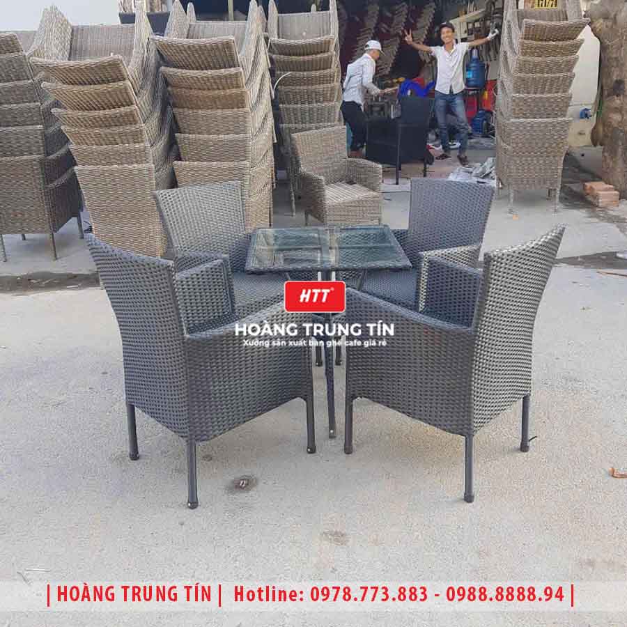 Bàn ghế cafe đan nhựa giả mây HTT-016
