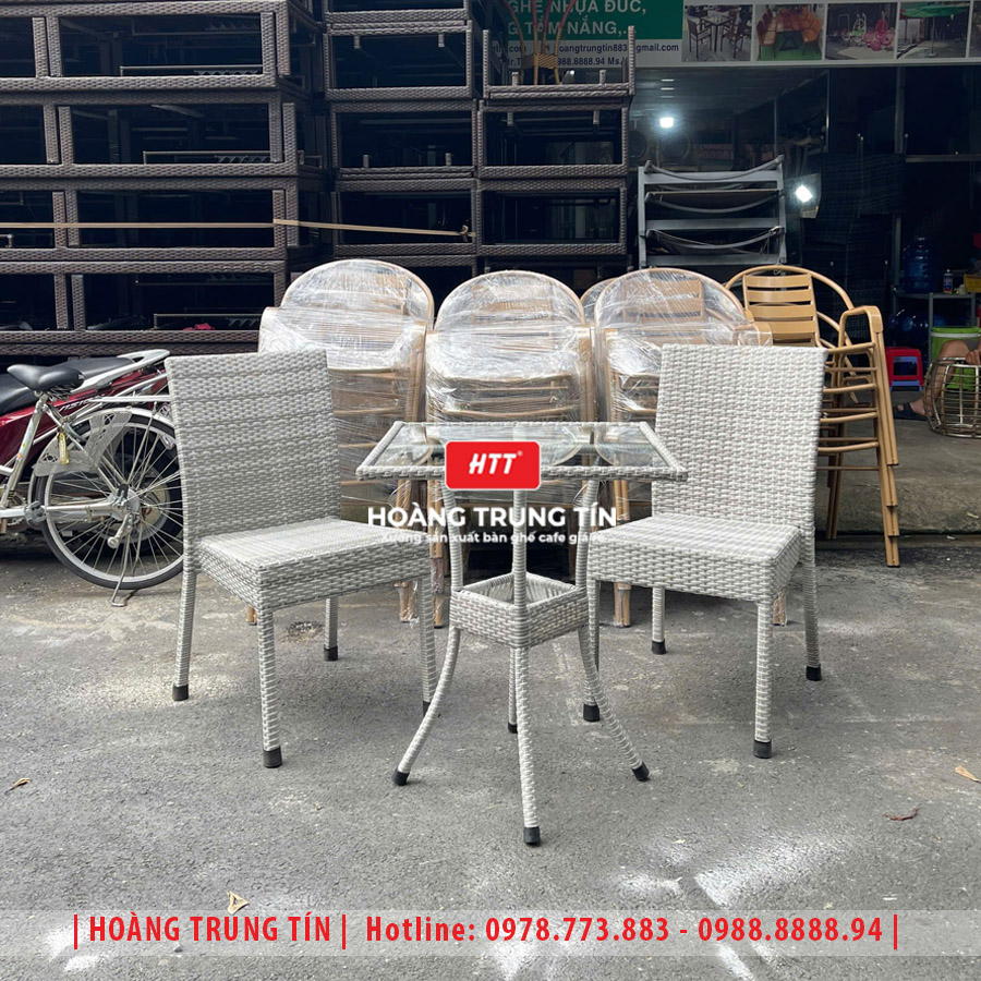 Bàn ghế cafe đan nhựa giả mây HTT-039