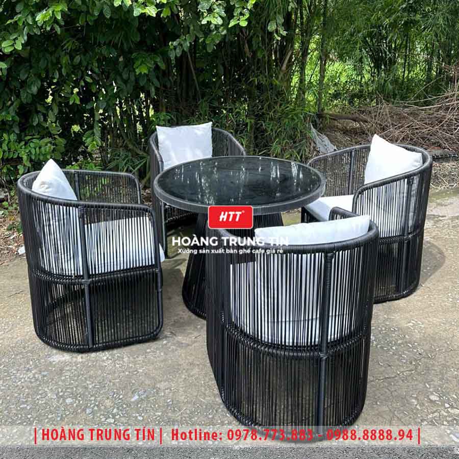 Bàn ghế cafe đan nhựa giả mây HTT-017