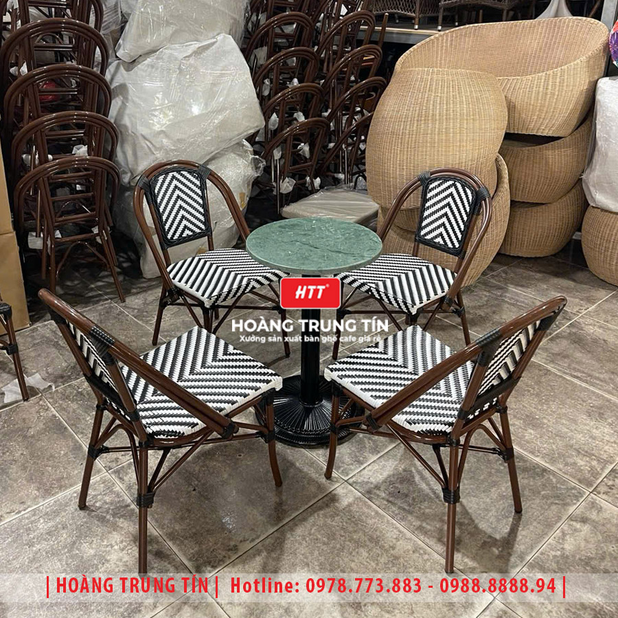 Bàn ghế cafe đan nhựa giả mây HTT-043