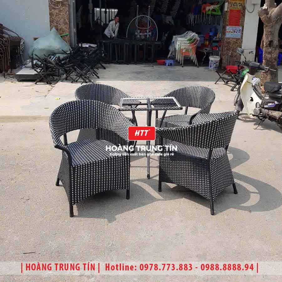 Bàn ghế cafe đan nhựa giả mây HTT-018