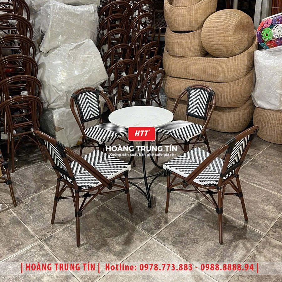 Bàn ghế cafe đan nhựa giả mây HTT-043
