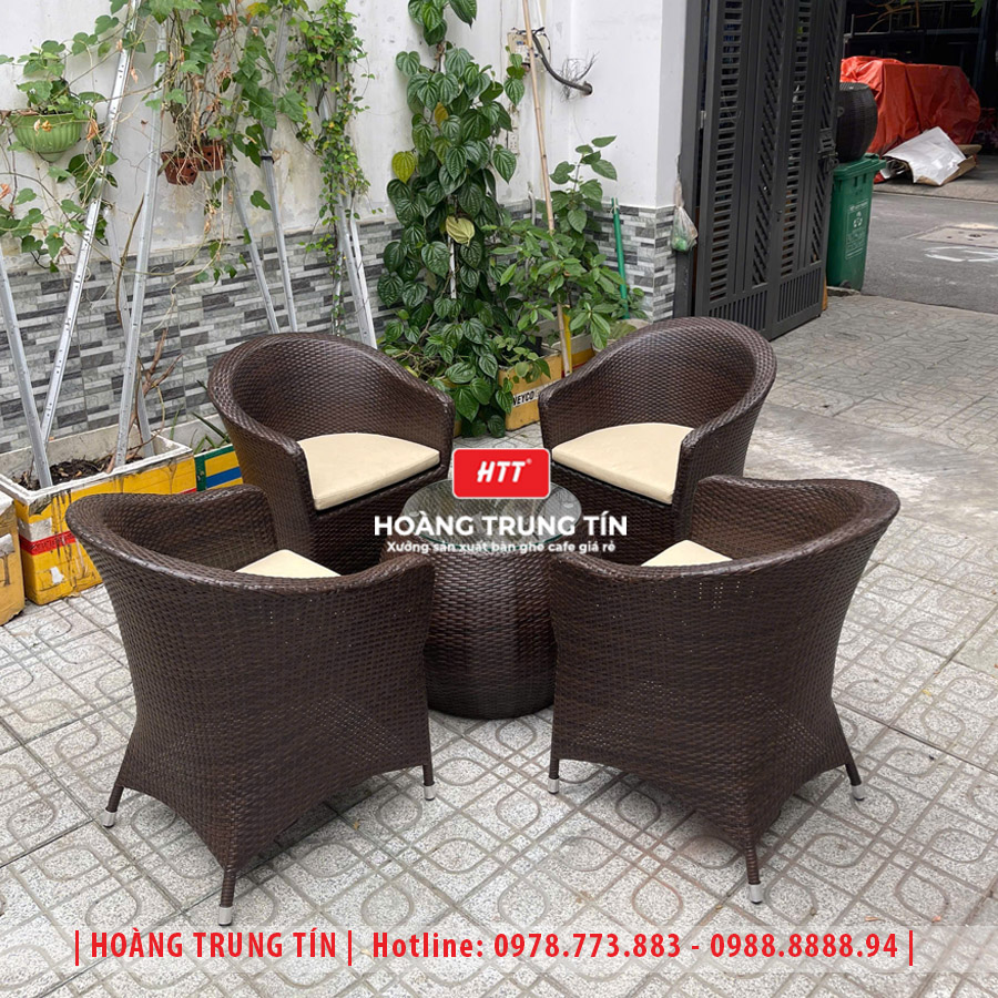 Bàn ghế cafe đan nhựa giả mây HTT-044