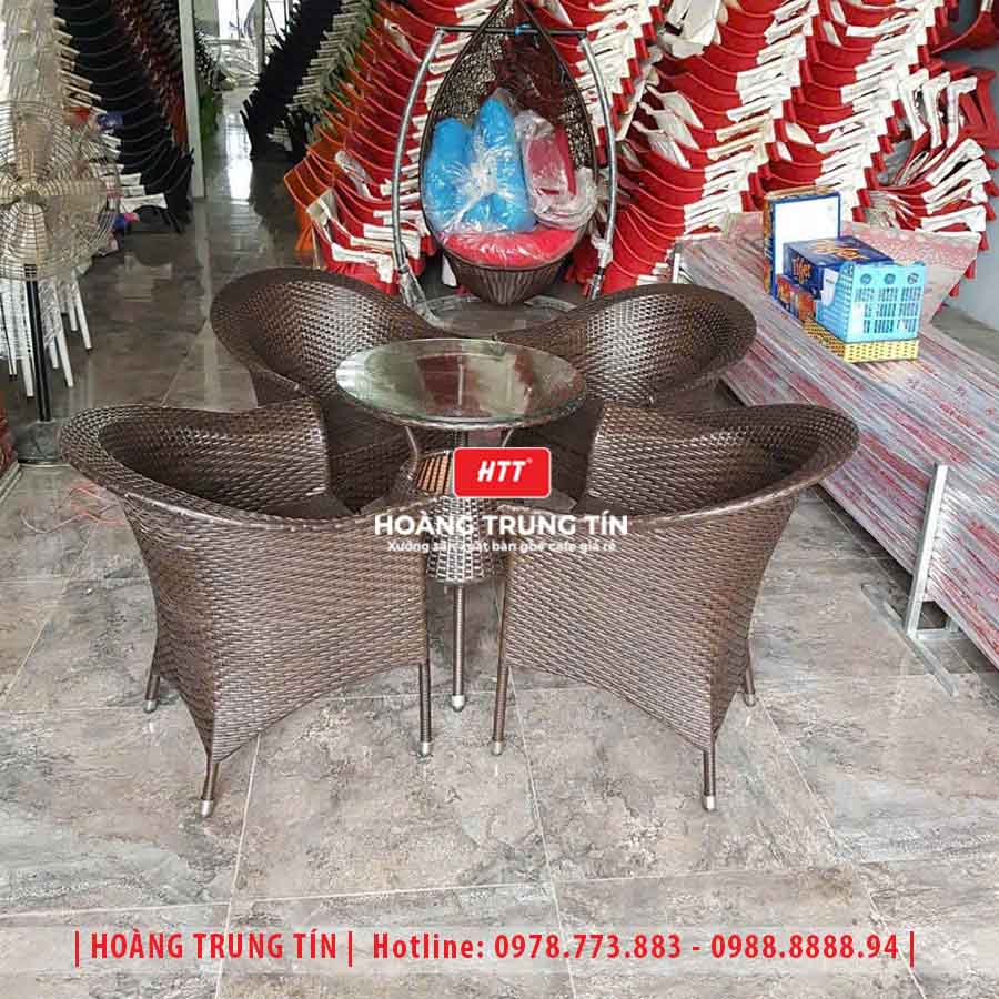 Bàn ghế cafe đan nhựa giả mây HTT-020