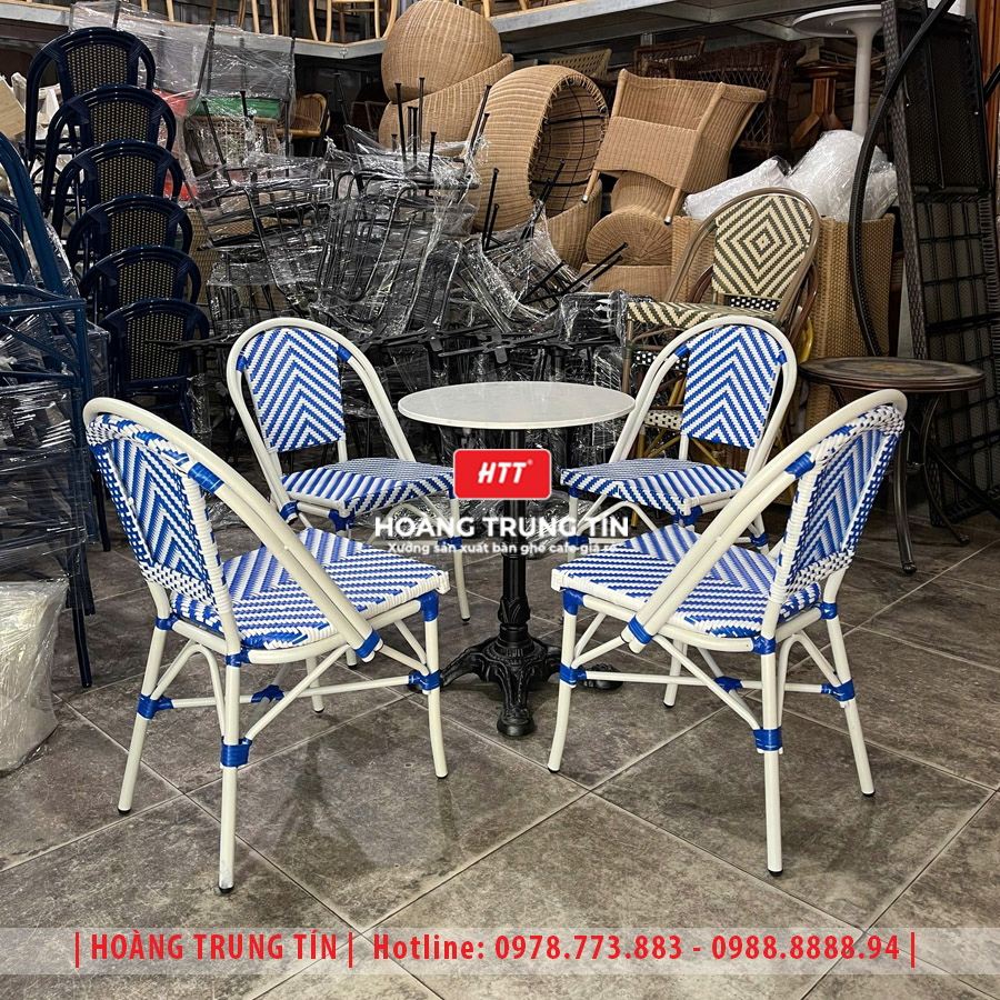 Bàn ghế cafe đan nhựa giả mây HTT-045