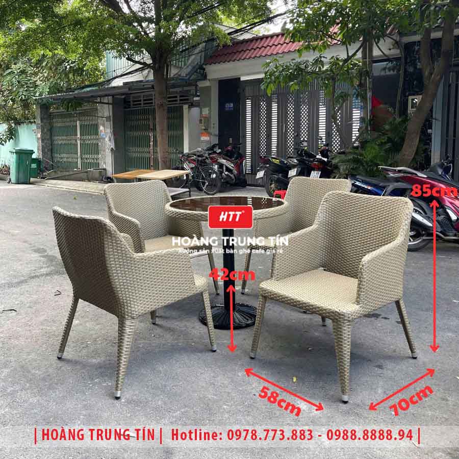 Bàn ghế cafe đan nhựa giả mây HTT-021