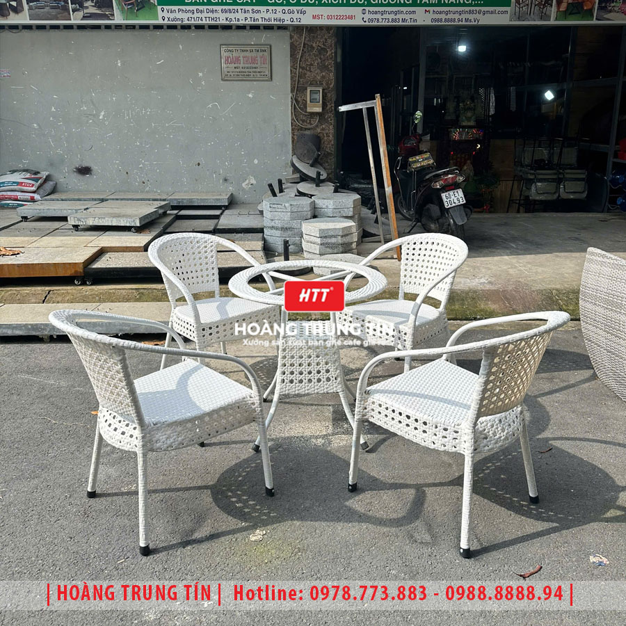 Bàn ghế cafe đan nhựa giả mây HTT-024