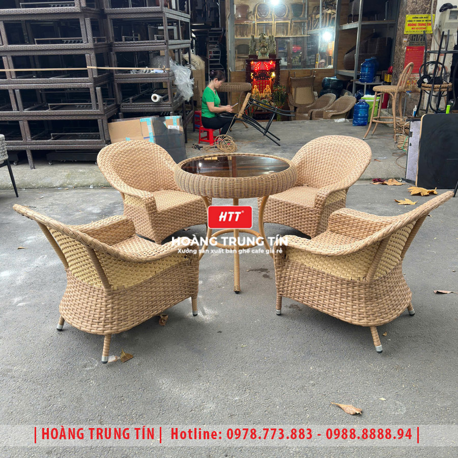 Bàn ghế cafe đan nhựa giả mây HTT-050