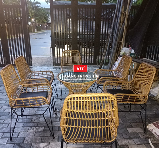Bàn ghế cafe nhựa giả mây HTT - 015
