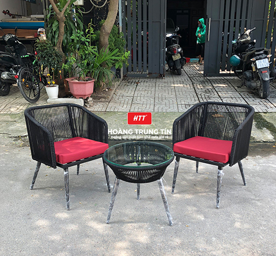 Bàn ghế cafe nhựa giả mây HTT - 014
