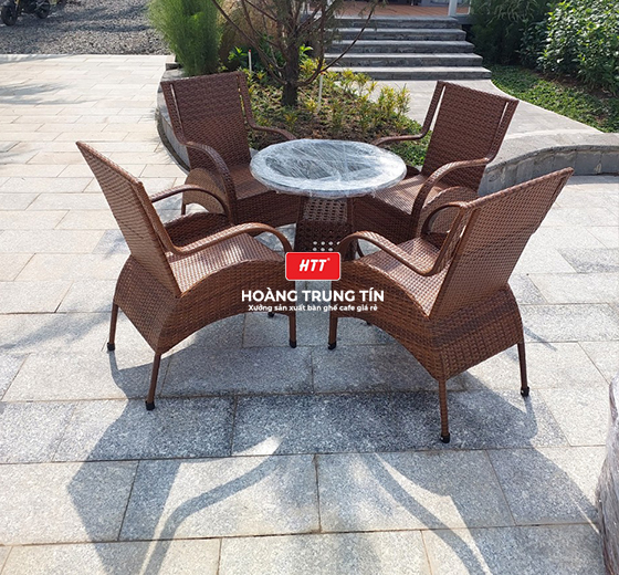 Bàn ghế cafe nhựa giả mây HTT - 001