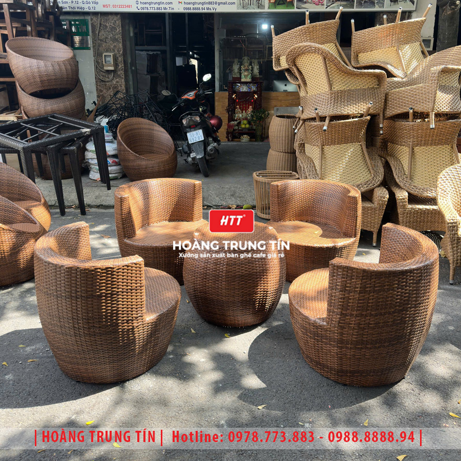 Bàn ghế cafe đan nhựa giả mây HTT-058
