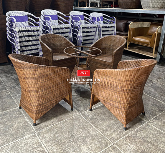 Bàn ghế cafe nhựa giả mây HTT - 001