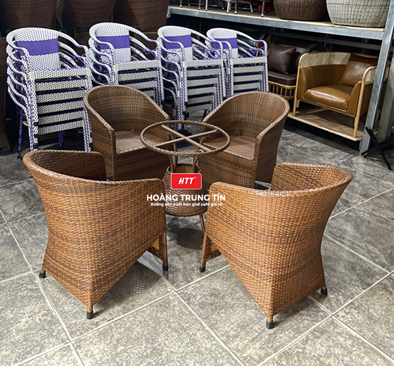 Bộ bàn ghế nhựa giả mây HTT - 008