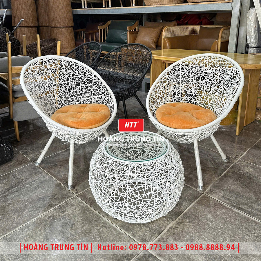 Bàn ghế cafe đan nhựa giả mây HTT-056