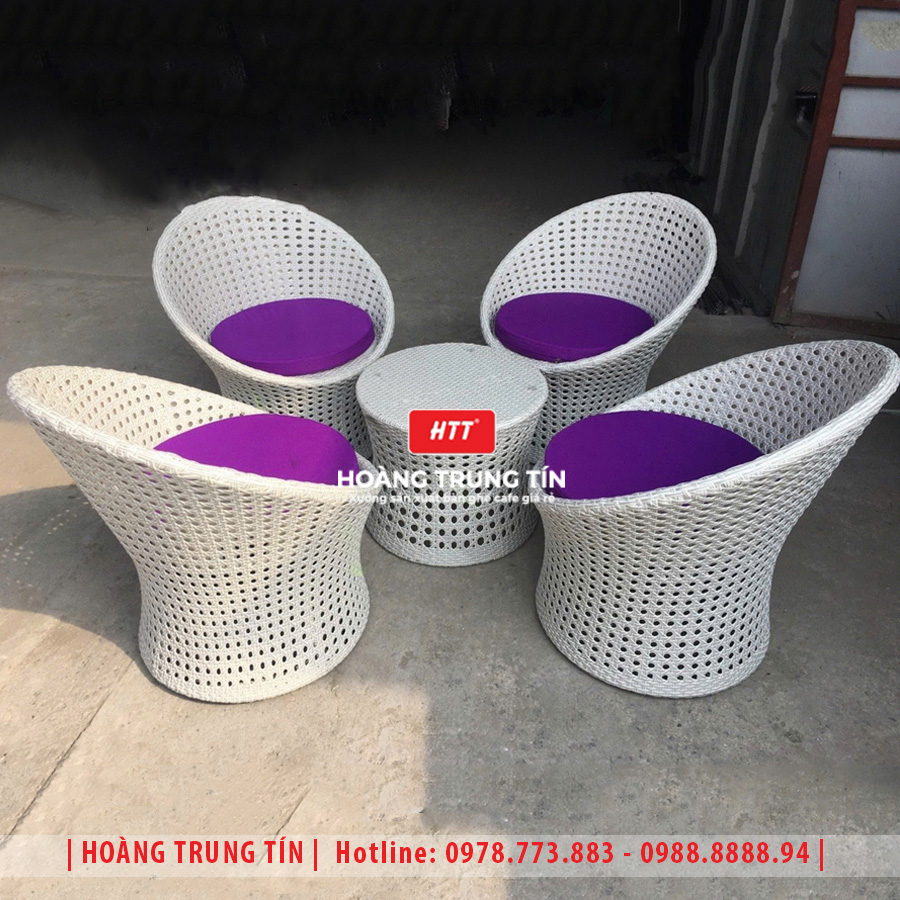 Bàn ghế cafe đan nhựa giả mây HTT-064