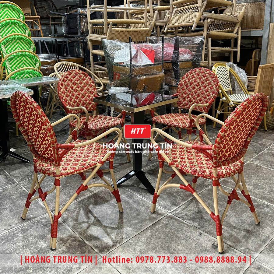Bàn ghế cafe đan nhựa giả mây HTT-061