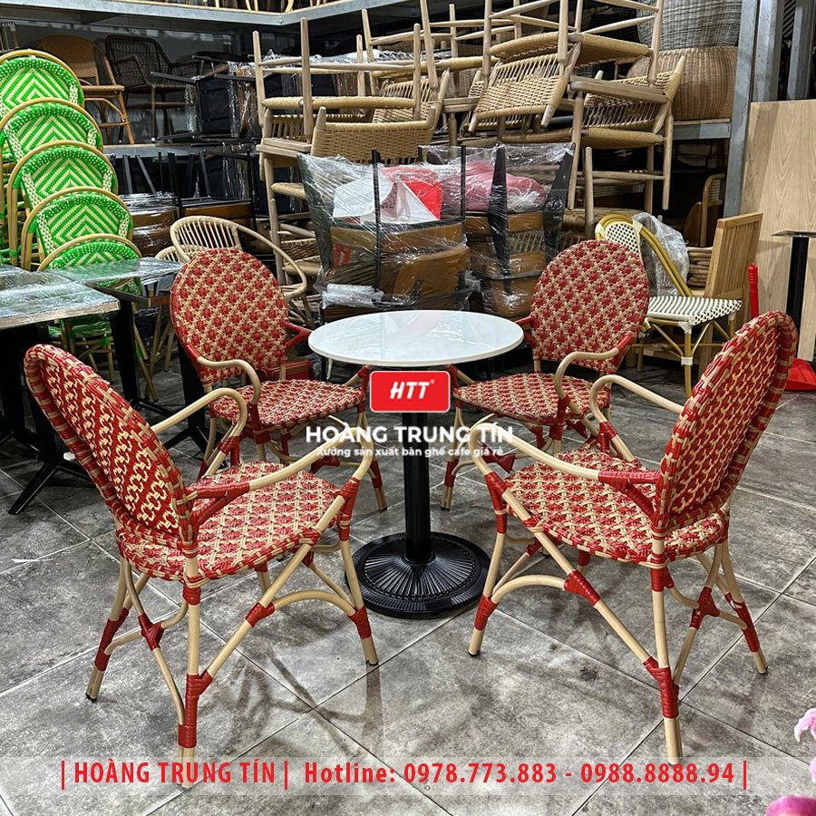 Bàn ghế cafe đan nhựa giả mây HTT-061