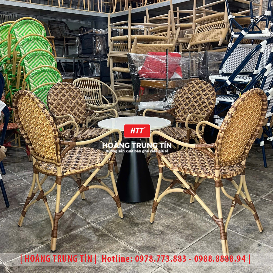 Bàn ghế cafe đan nhựa giả mây HTT-062
