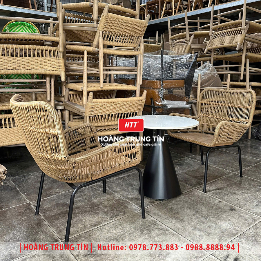 Bàn ghế cafe đan nhựa giả mây HTT-065