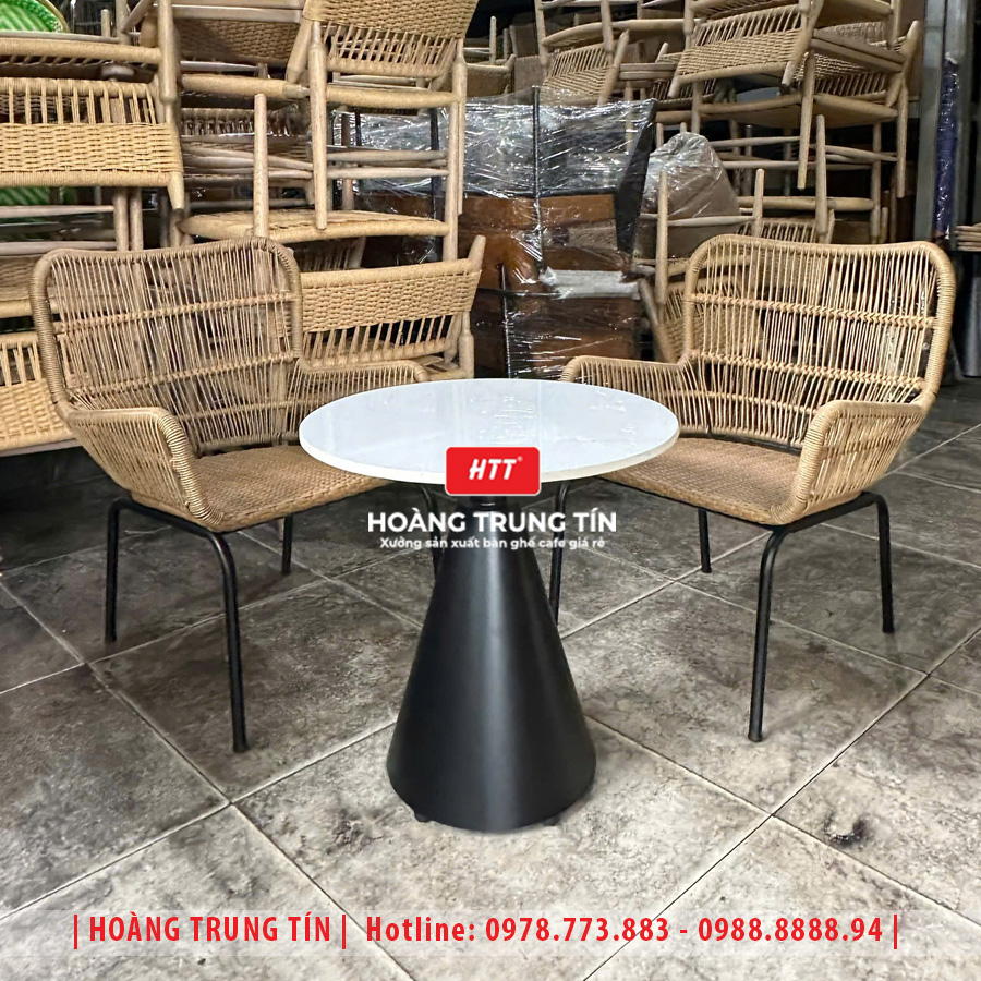 Bàn ghế cafe đan nhựa giả mây HTT-065