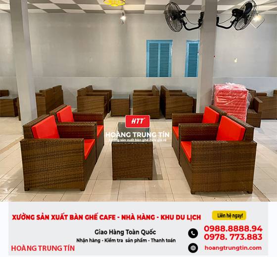 Bàn ghế nhựa giả mây cho quán cafe HTT - 007