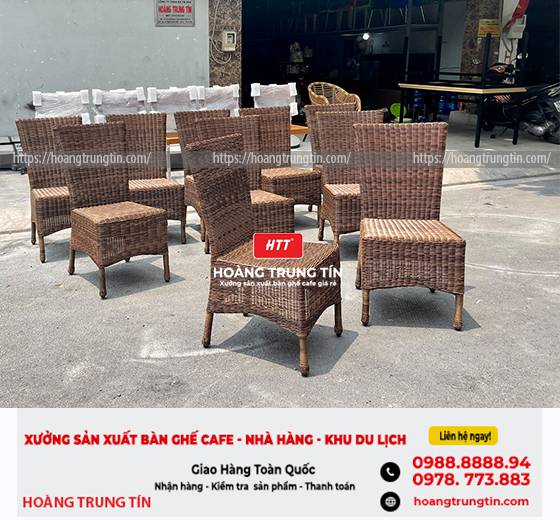 Bàn ghế nhựa giả mây cho quán cafe HTT - 007
